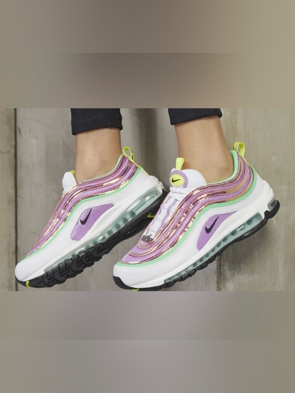 NIKE AIR MAX 97 Shoes FUCHSIA GLOW-LEMON VENOM Fuschia Iridescent Sneakers